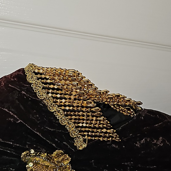 Maxima 100% Velvet Chocolate Gypsy Costume Gown Gold Sequins Beads Size Large 8 - Picture 5 of 17